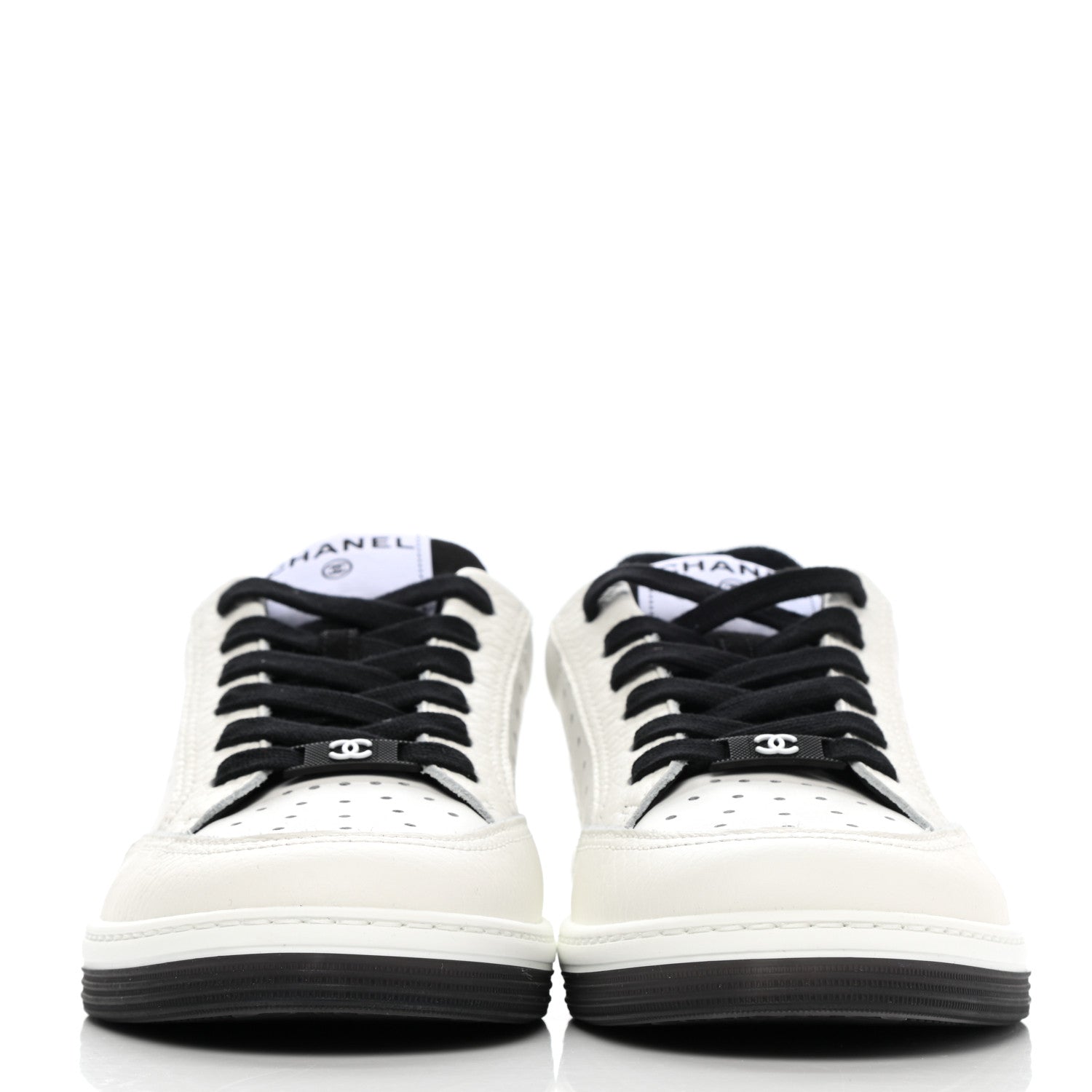 Chanel Grained Calfskin Fabric Womens Logo Sneakers 39 White Black 2 of 9