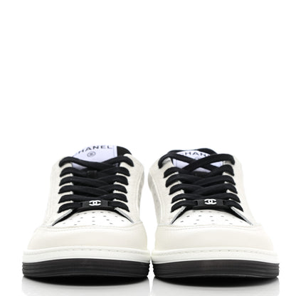 Chanel Grained Calfskin Fabric Womens Logo Sneakers 39 White Black 2 of 9