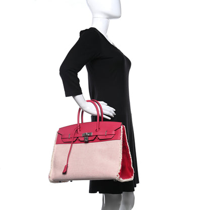 Hermes Swift Twill H Fray Fray Birkin 35 Framboise Ecru 2 of 11