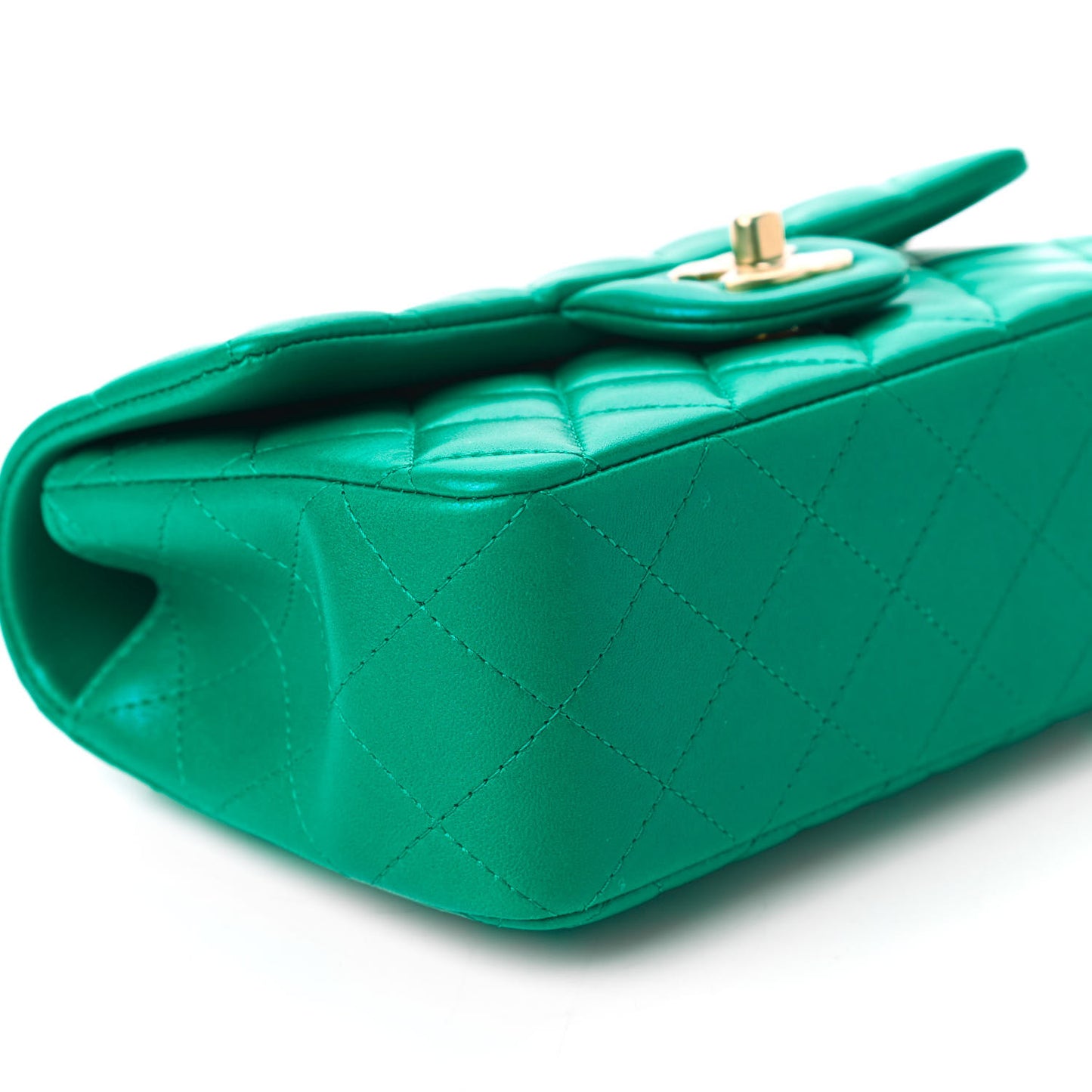 Iridescent Lambskin Quilted Mini Top Handle Rectangular Flap Green