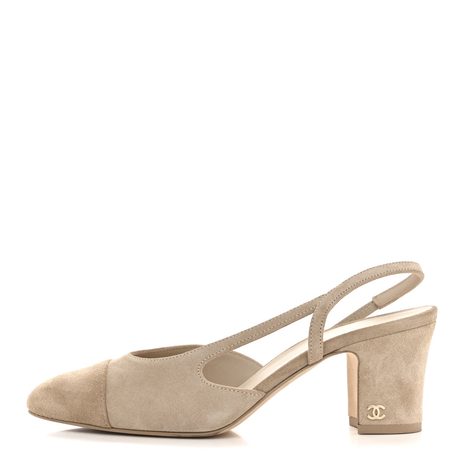 Chanel Suede Cap Toe CC Slingback Pumps 38 Ivory Light Beige 1 of 10