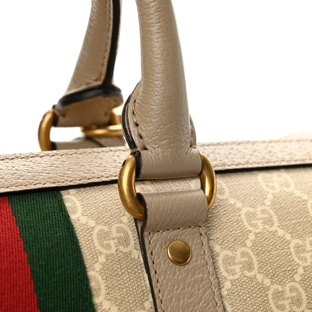 Gucci GG Supreme Monogram Textured Dollar Calfskin Web Medium Savoy Duffle Bag Beige Mystic White Oatmeal 8 of 8