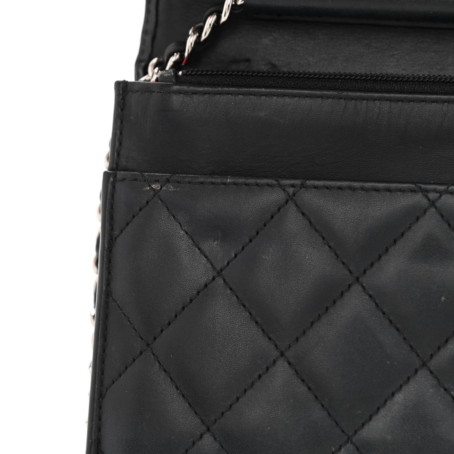 Calfskin Quilted Cambon Wallet On Chain WOC Black