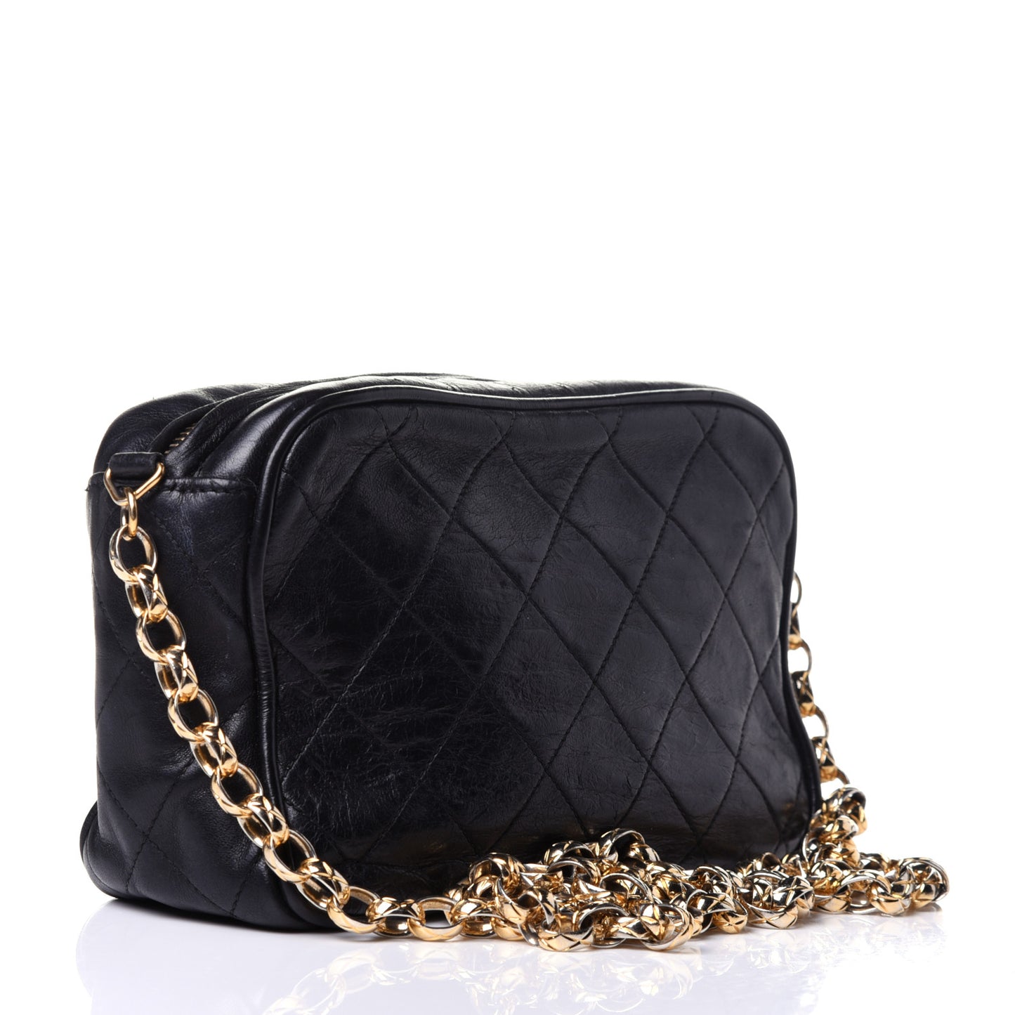 Lambskin Quilted Flap Camera Case Black