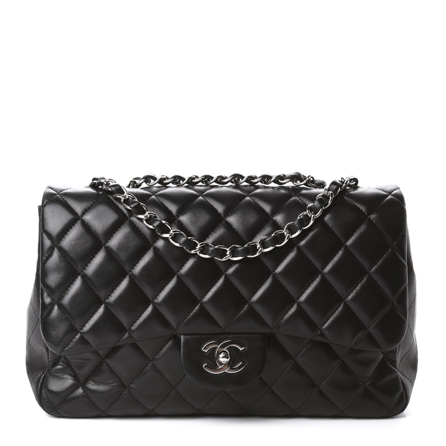 Lambskin Quilted Jumbo Single Flap Black