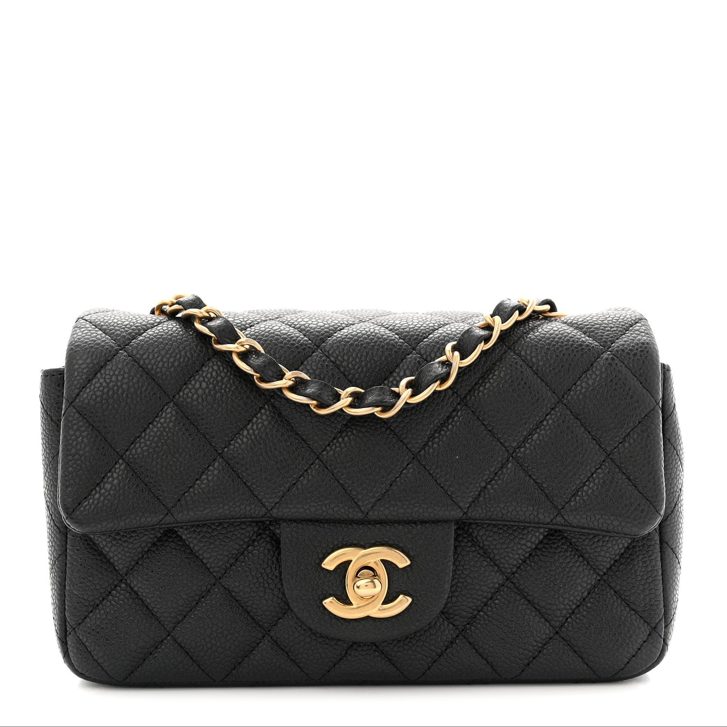 Metallic Caviar Quilted Mini Rectangular Flap Black