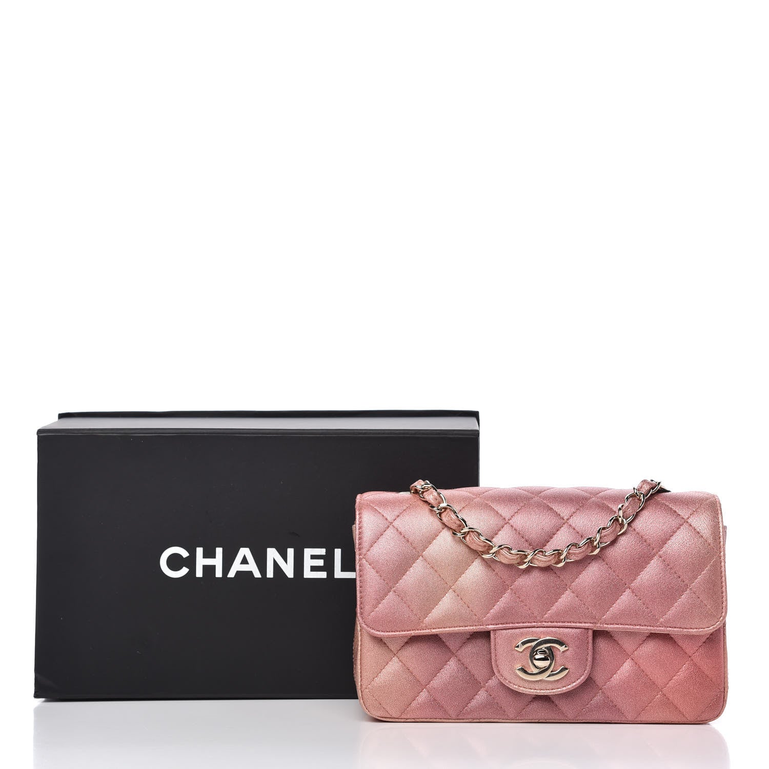 Chanel Metallic Lambskin Quilted Ombre Mini Rectangular Flap Pink 23 of 25