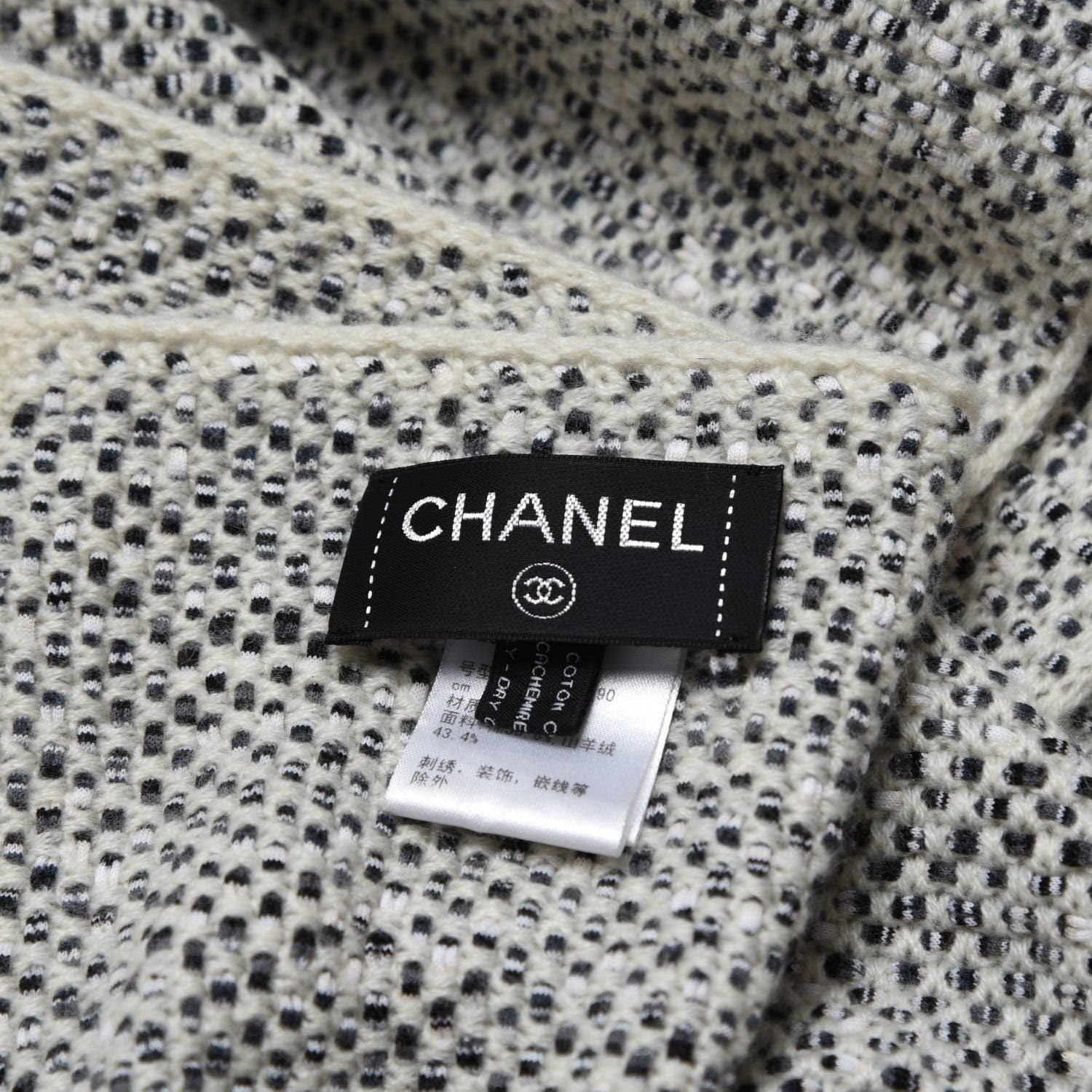 Chanel Cotton Cashmere CC Scarf Black Ivory 5 of 5