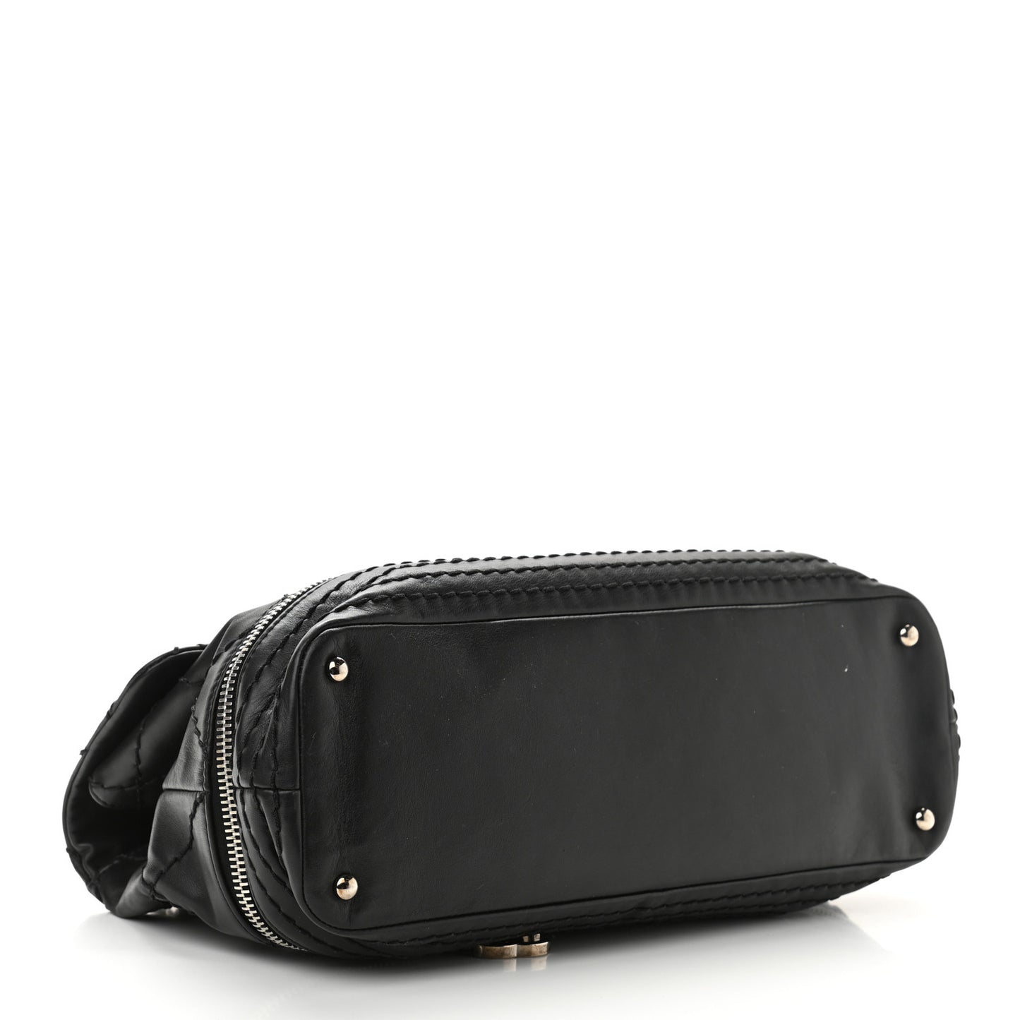 Calfskin Stitched Large Expandable Flap Bag Black