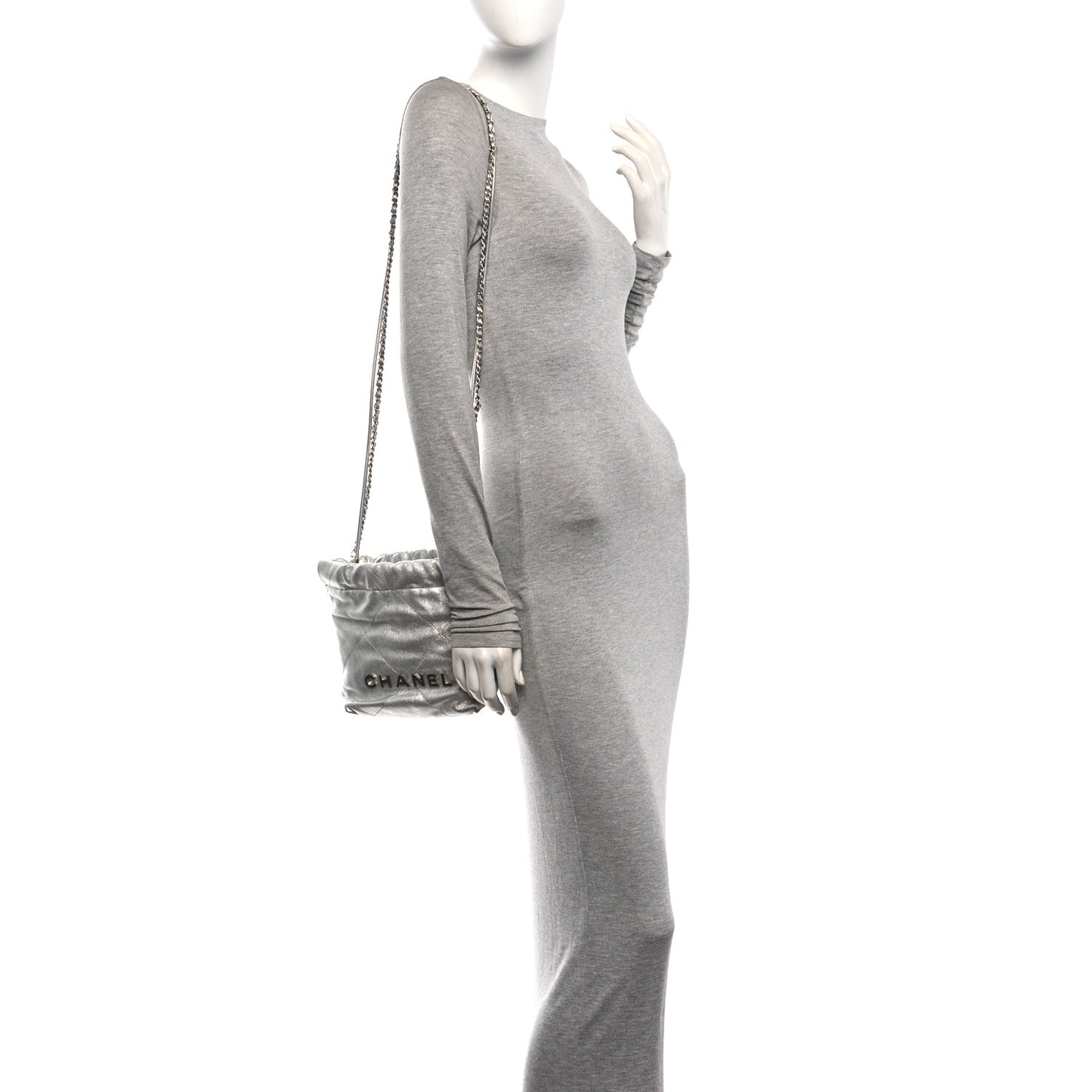 Metallic Lambskin Quilted Mini Chanel 22 Silvery