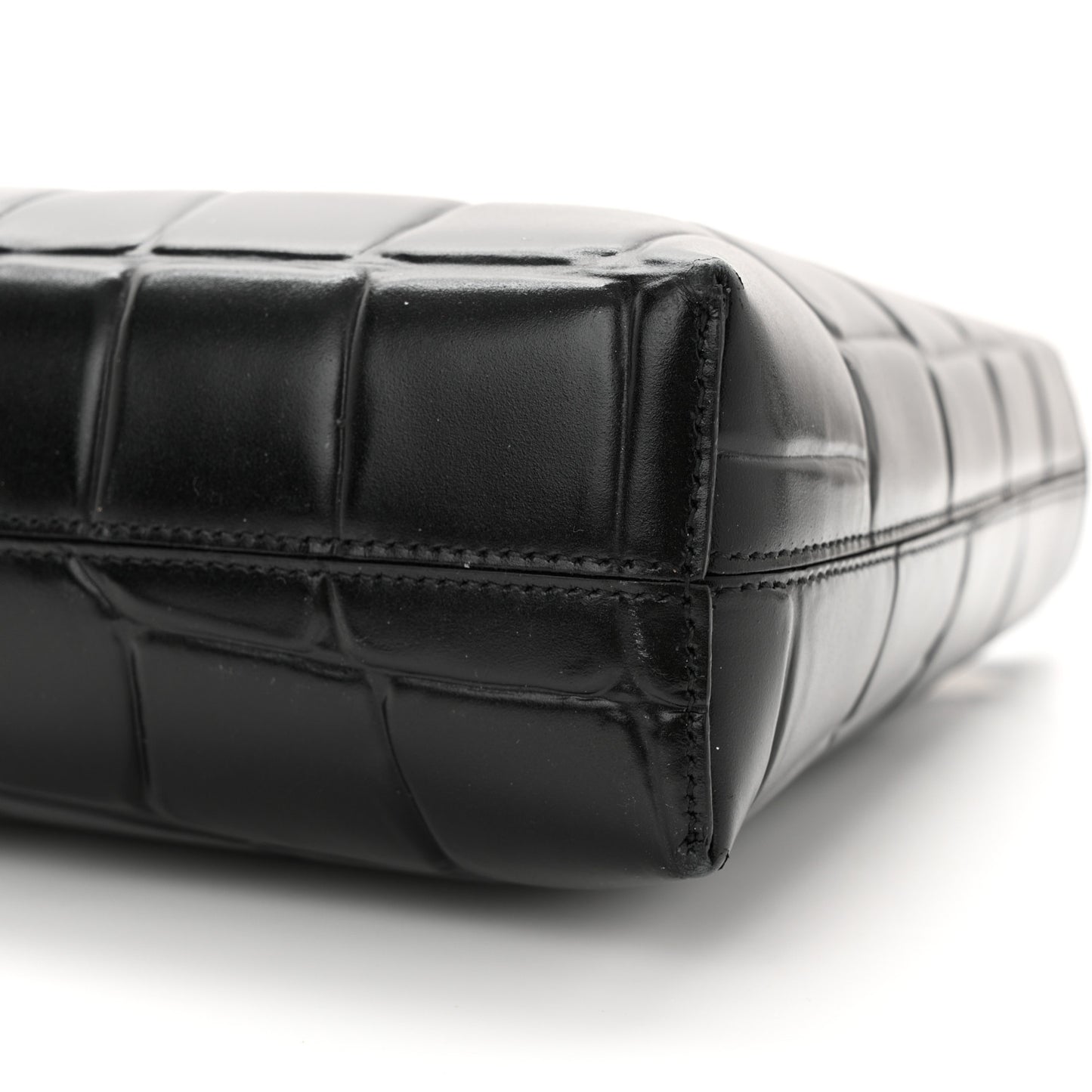 Calfskin Crocodile Embossed Trifolio Shoulder Bag Black