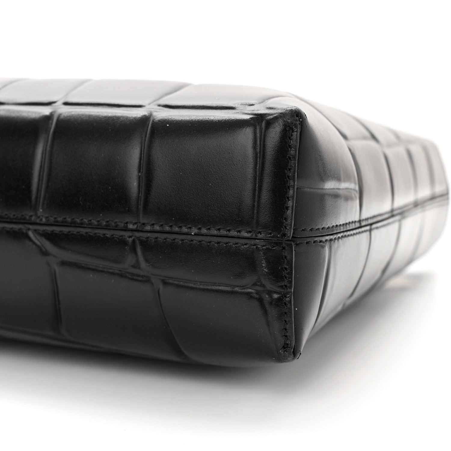 Salvatore Ferragamo Calfskin Crocodile Embossed Trifolio Shoulder Bag Black 10 of 10