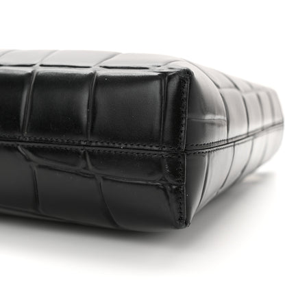 Salvatore Ferragamo Calfskin Crocodile Embossed Trifolio Shoulder Bag Black 10 of 10