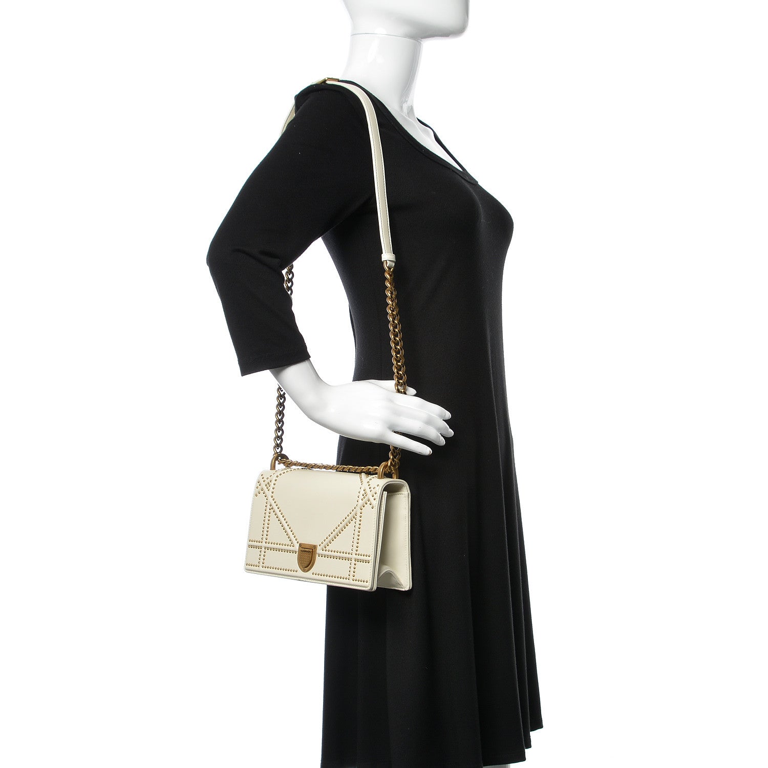 Christian Dior Lambskin Studded Small Diorama Flap Bag Off White 2 of 9