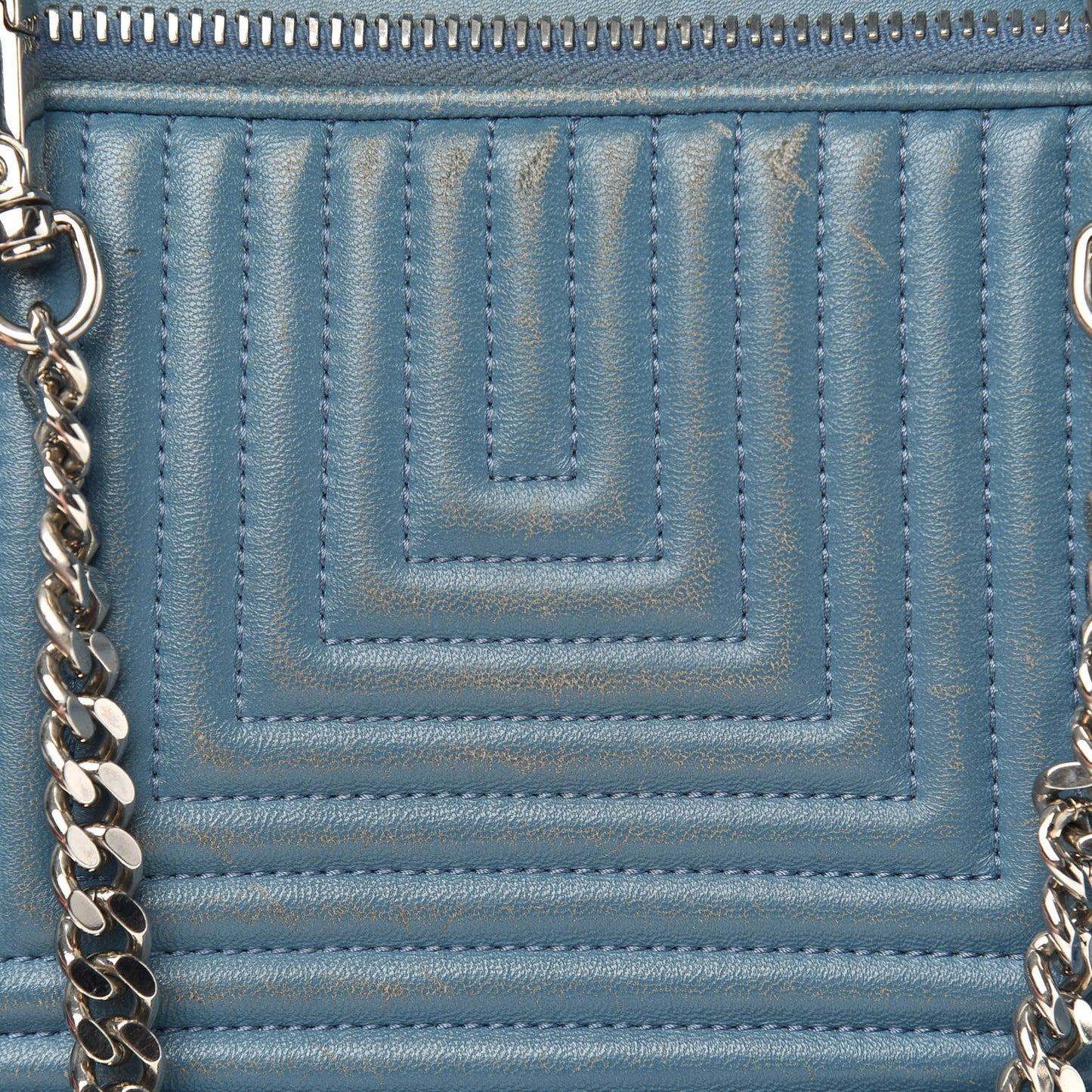 Shiny Nappa Trapuntata Small DotCom Click Top Handle Chain Satchel Blue