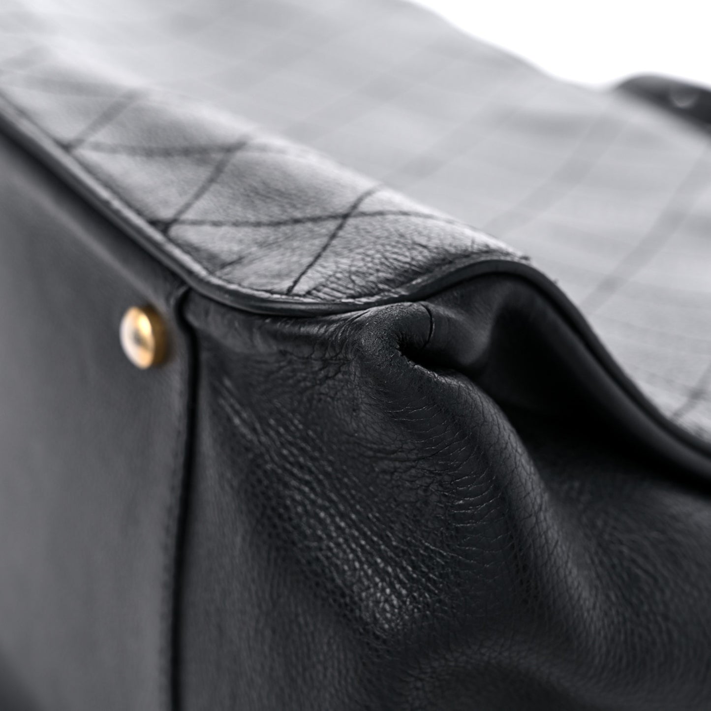 Calfskin Stitched Large Straight Lines Shopping Tote Black