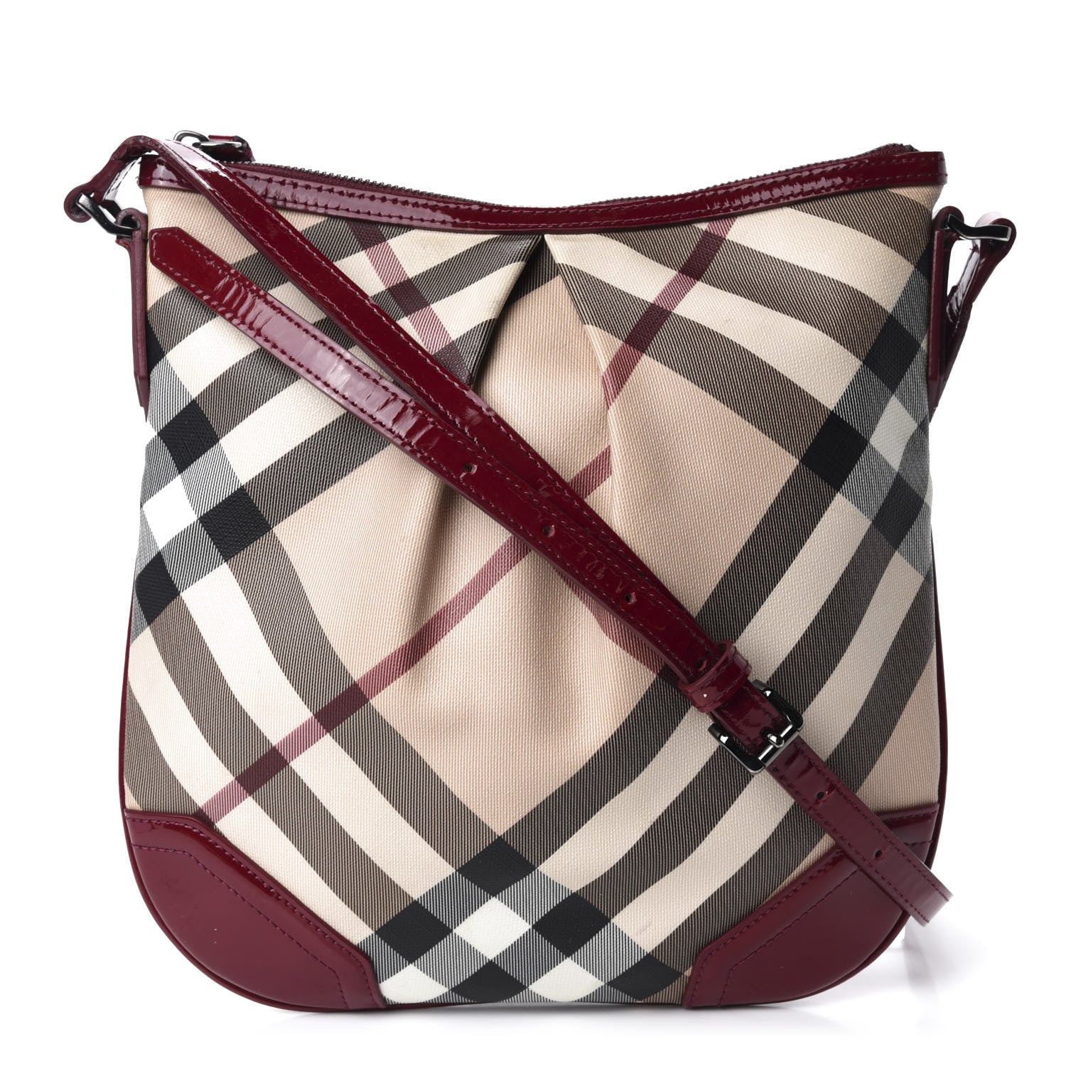 Burberry Patent Nova Check Julia Crossbody Bag Dark Red 1 of 13