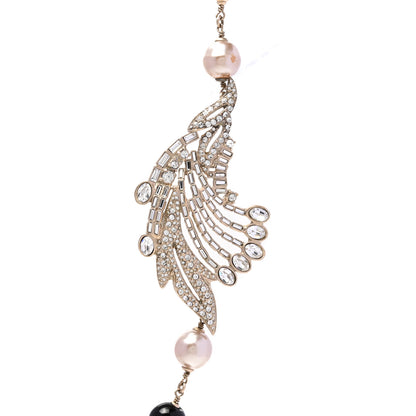 Chanel Pearl Crystal Baguette Beaded Wing Long Necklace Black Gold 4 of 5