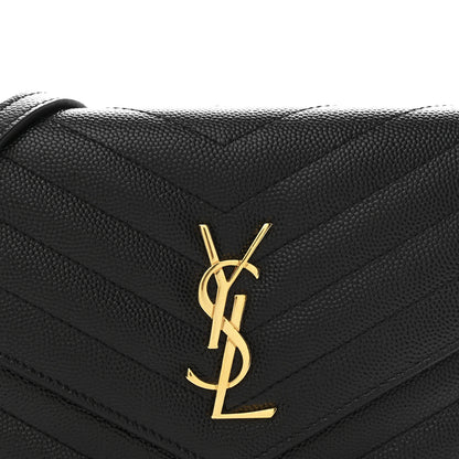Saint Laurent Grain De Poudre Matelasse Chevron Monogram Envelope Chain Wallet Black 8 of 11
