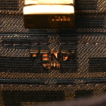 Fendi Fabric Jacquard Paillettes Vitello Seta FF 1974 Petite Peekaboo I SEE U Satchel Tobacco Moro 6 of 8