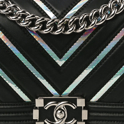 Chanel Lambskin Iridescent PVC Chevron Quilted Medium Boy Flap Black Silver 9 of 12