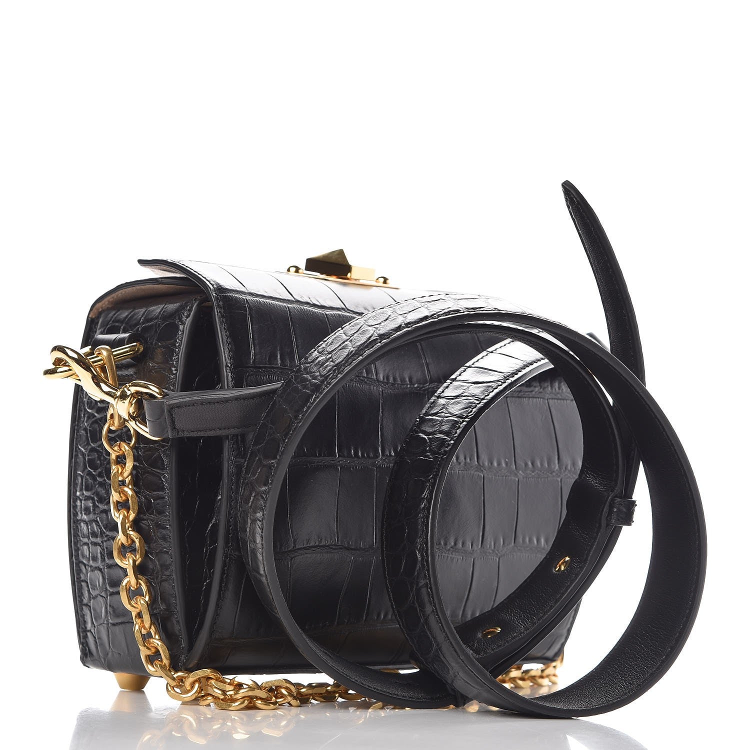 Alexander McQueen Calfskin Crocodile Embossed Box Shoulder Bag 19 Black 3 of 8