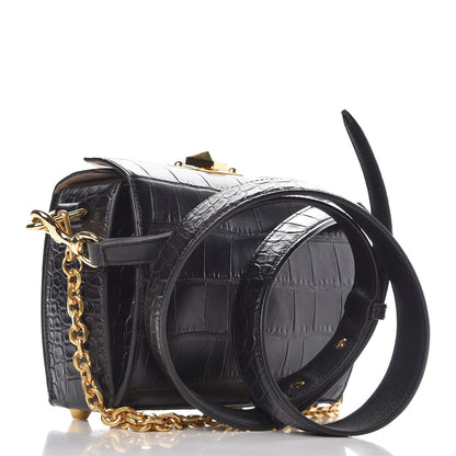 Alexander McQueen Calfskin Crocodile Embossed Box Shoulder Bag 19 Black 3 of 8