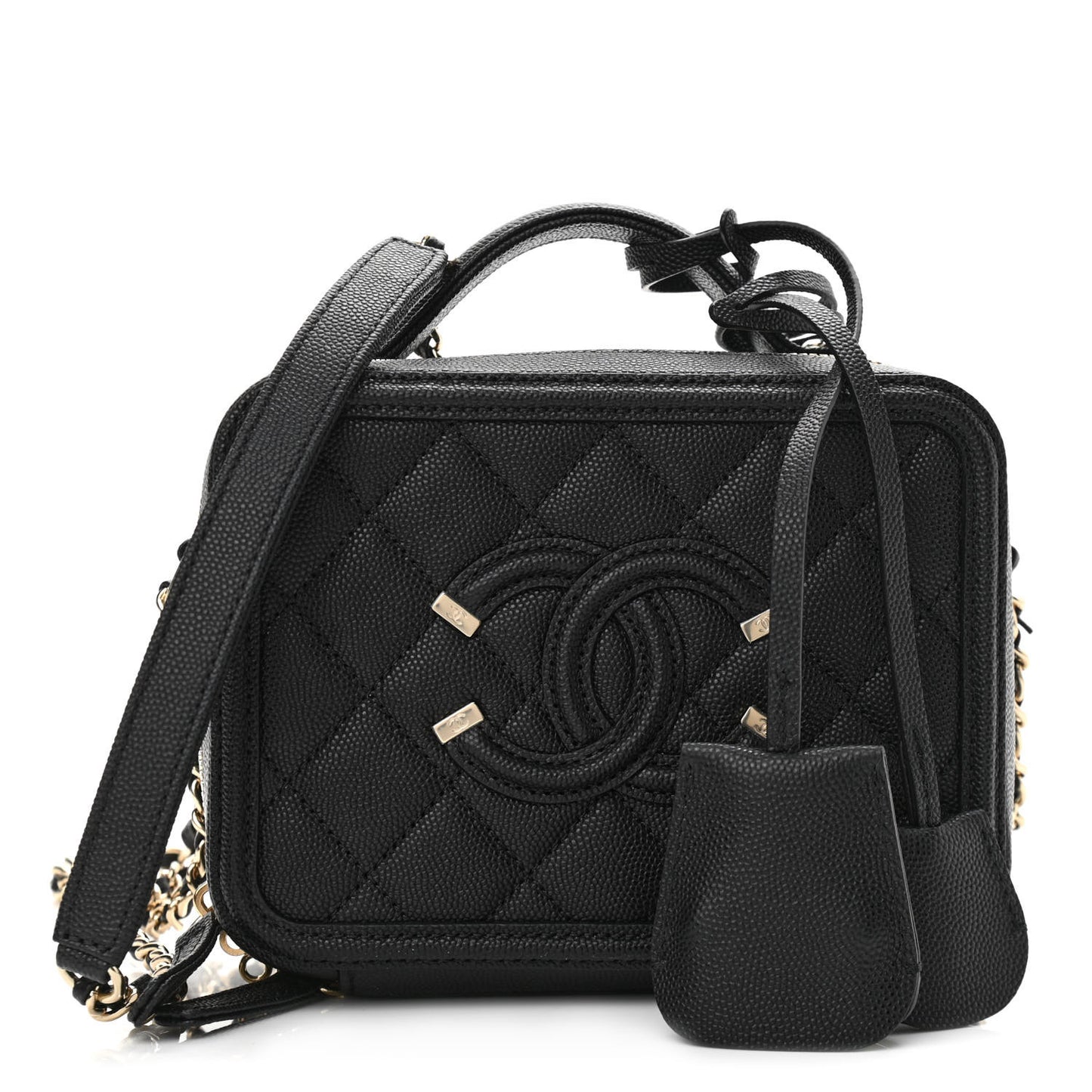 Caviar Quilted Small CC Filigree Vanity Case Black