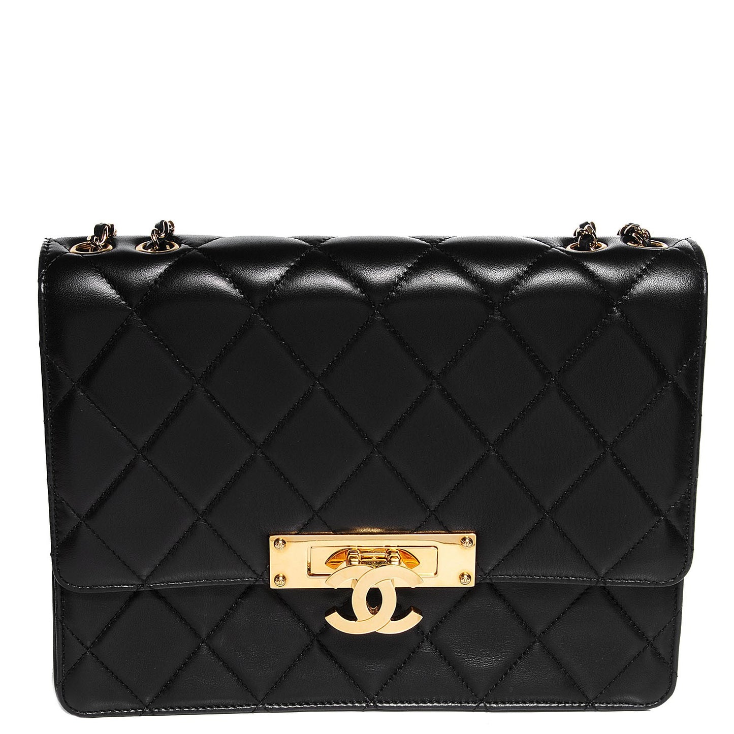 Lambskin Medium Golden Class Flap Black
