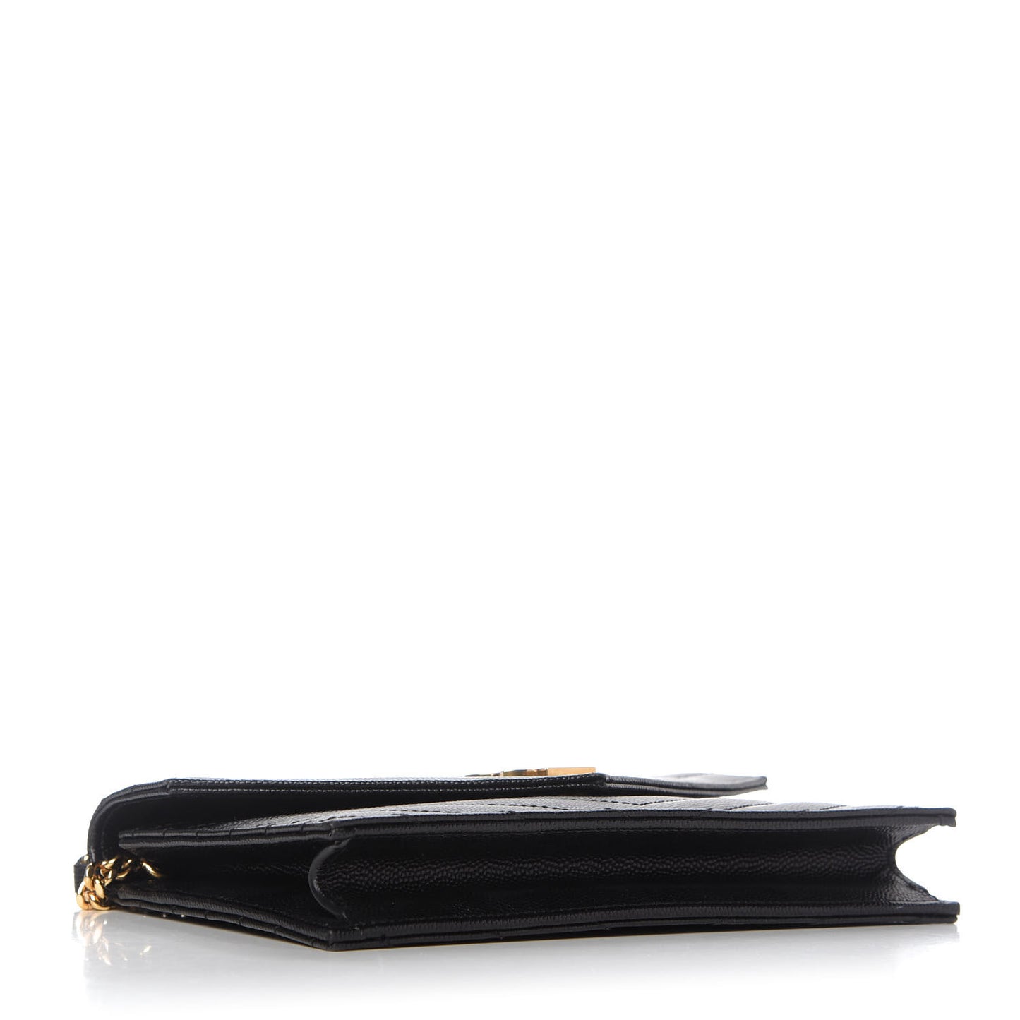 Grain De Poudre Matelasse Chevron Monogram Envelope Chain Wallet Black