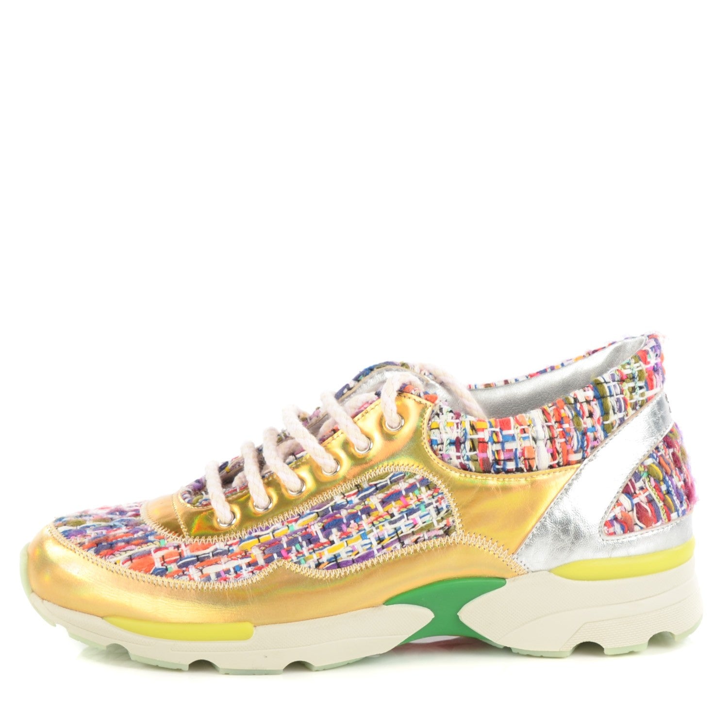 Chanel Tweed Lambskin Runway Sneakers 36.5 Argent Gold 1 of 7