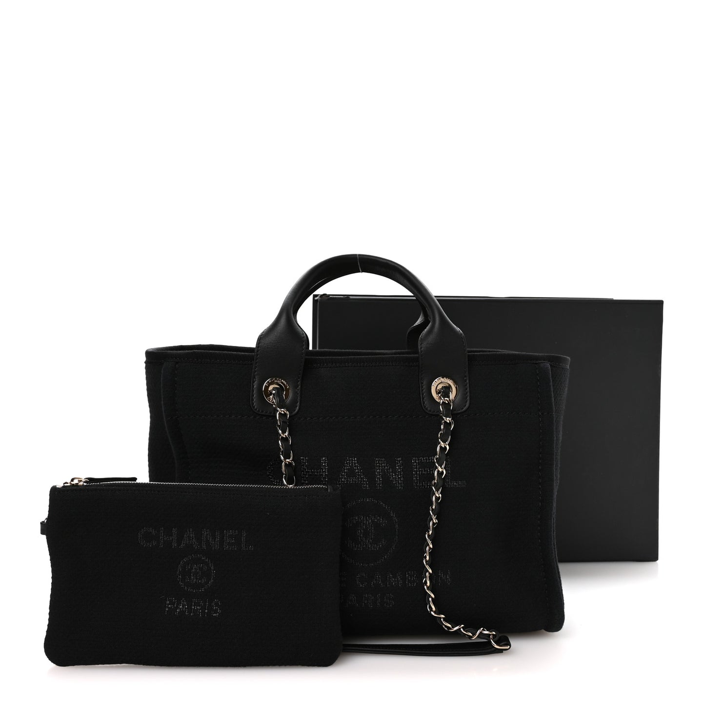 Mixed Fibers Calfskin  Small Deauville Tote Black