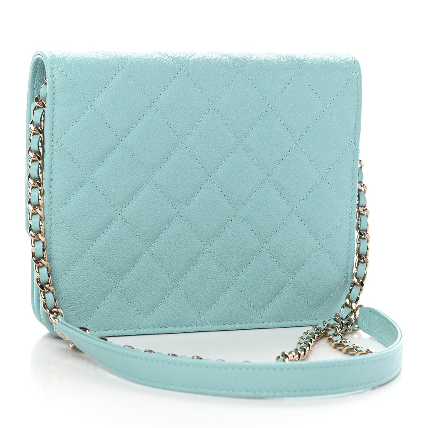Caviar Quilted Square Wallet On Chain WOC Light Blue