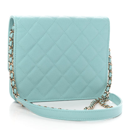 Chanel Caviar Quilted Square Wallet On Chain WOC Light Blue 3 of 10