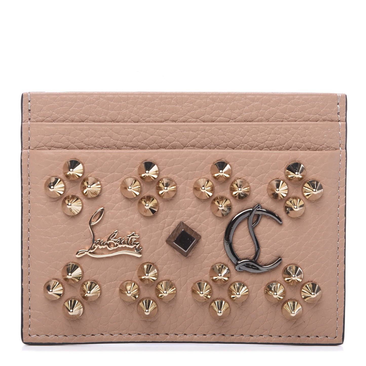 Calfskin Kios Studded Card Holder Dune