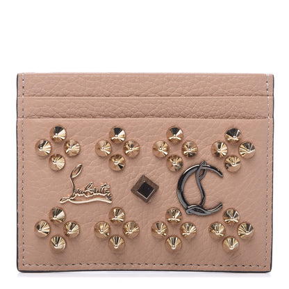 Christian Louboutin Calfskin Kios Studded Card Holder Dune 1 of 6