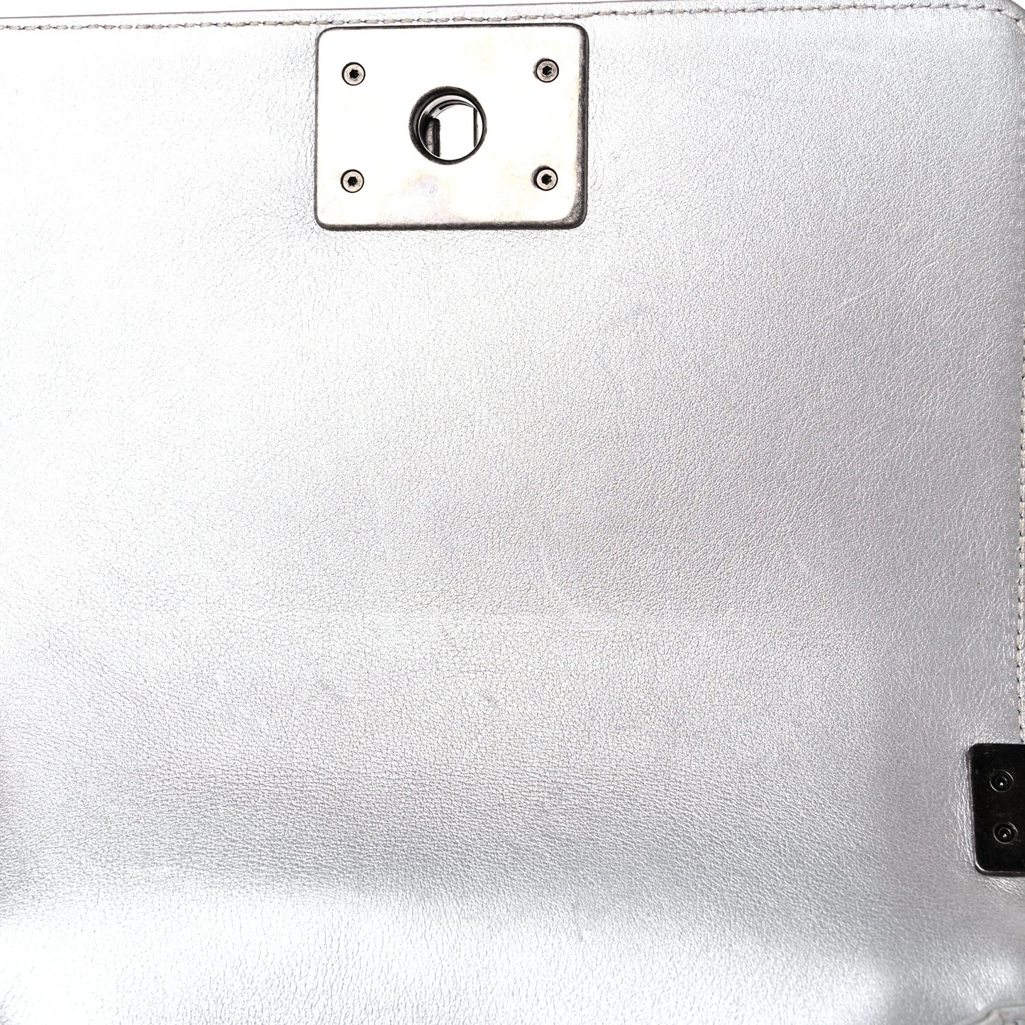 Metallic Calfskin Quilted Small Boy Flap Silver