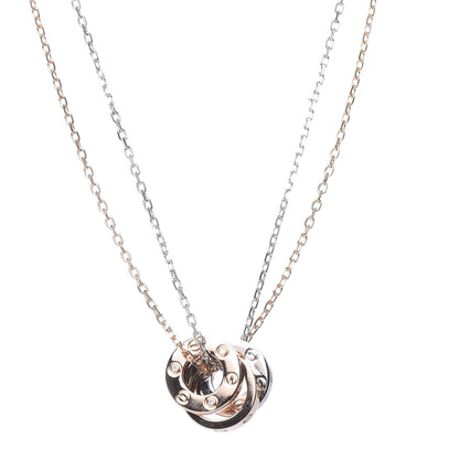 Cartier 18K White Pink Gold Diamond Three Ring LOVE Pendant Necklace 4 of 7