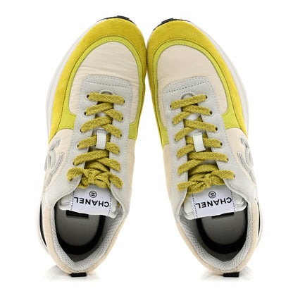 Chanel Fabric Suede Calfskin Logo Sneakers 41 Ivory Light Gray Yellow 2 of 11