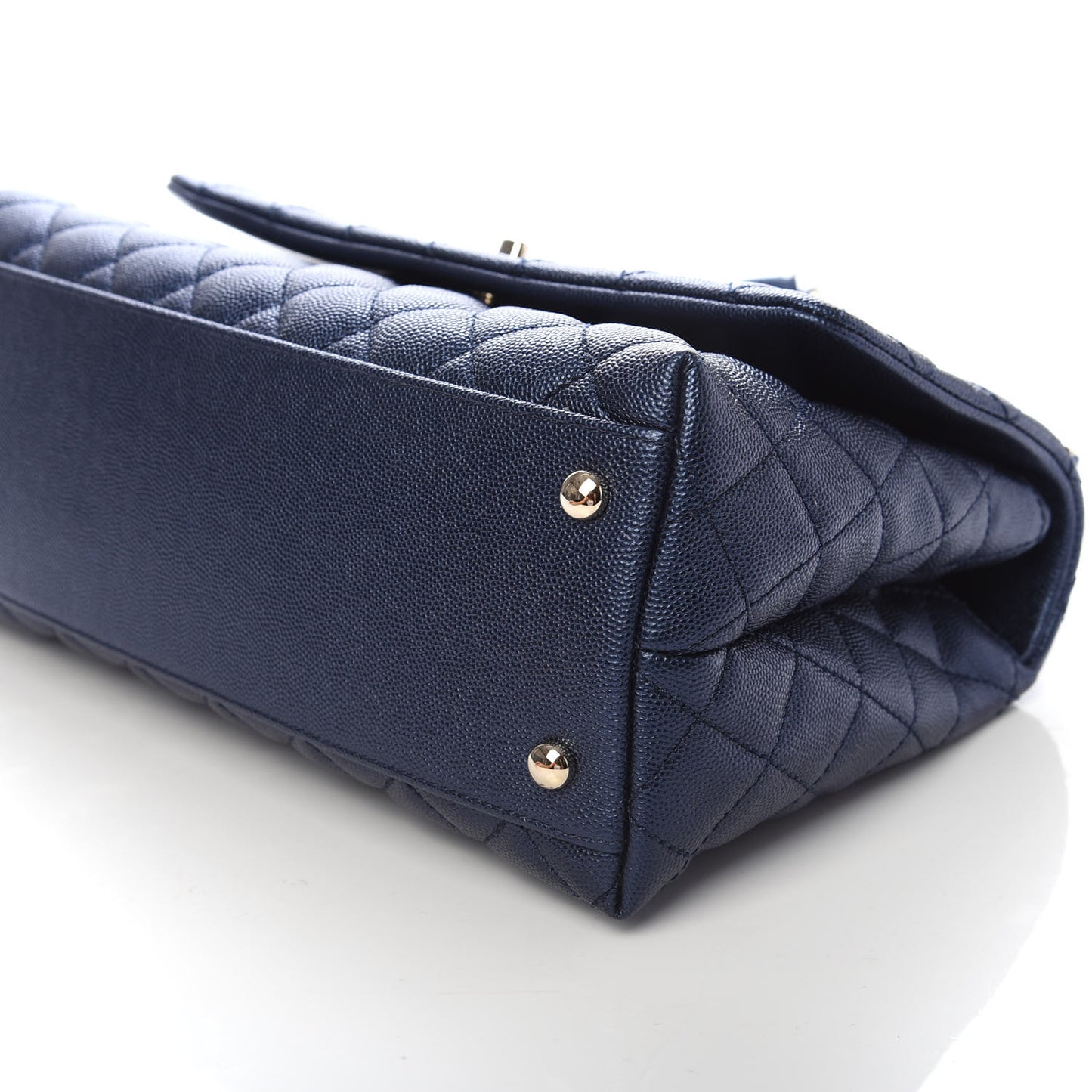 Iridescent Caviar Quilted Small Coco Handle Flap Dark Blue