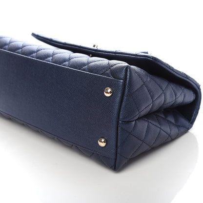 Chanel Iridescent Caviar Quilted Small Coco Handle Flap Dark Blue 9 of 10