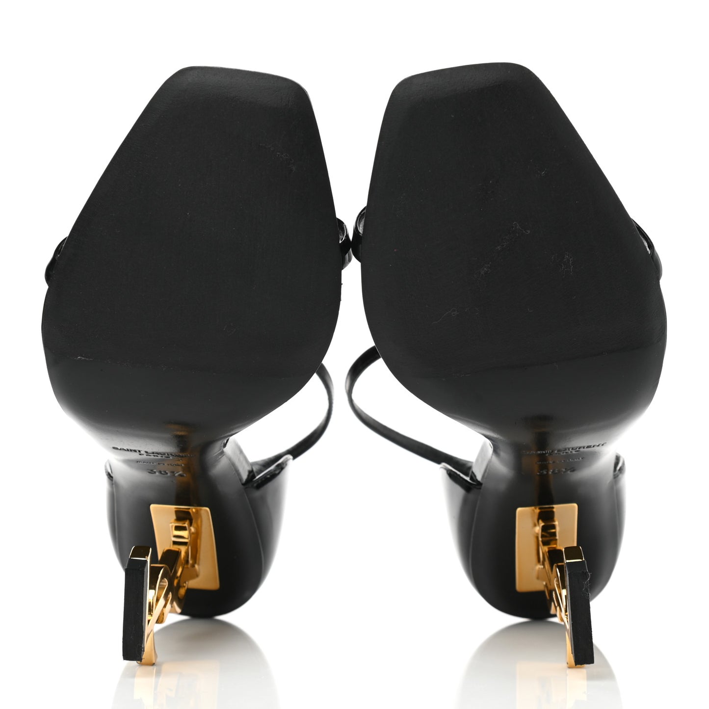 Patent Calfskin Opyum 110 Sandals 38.5 Black Gold