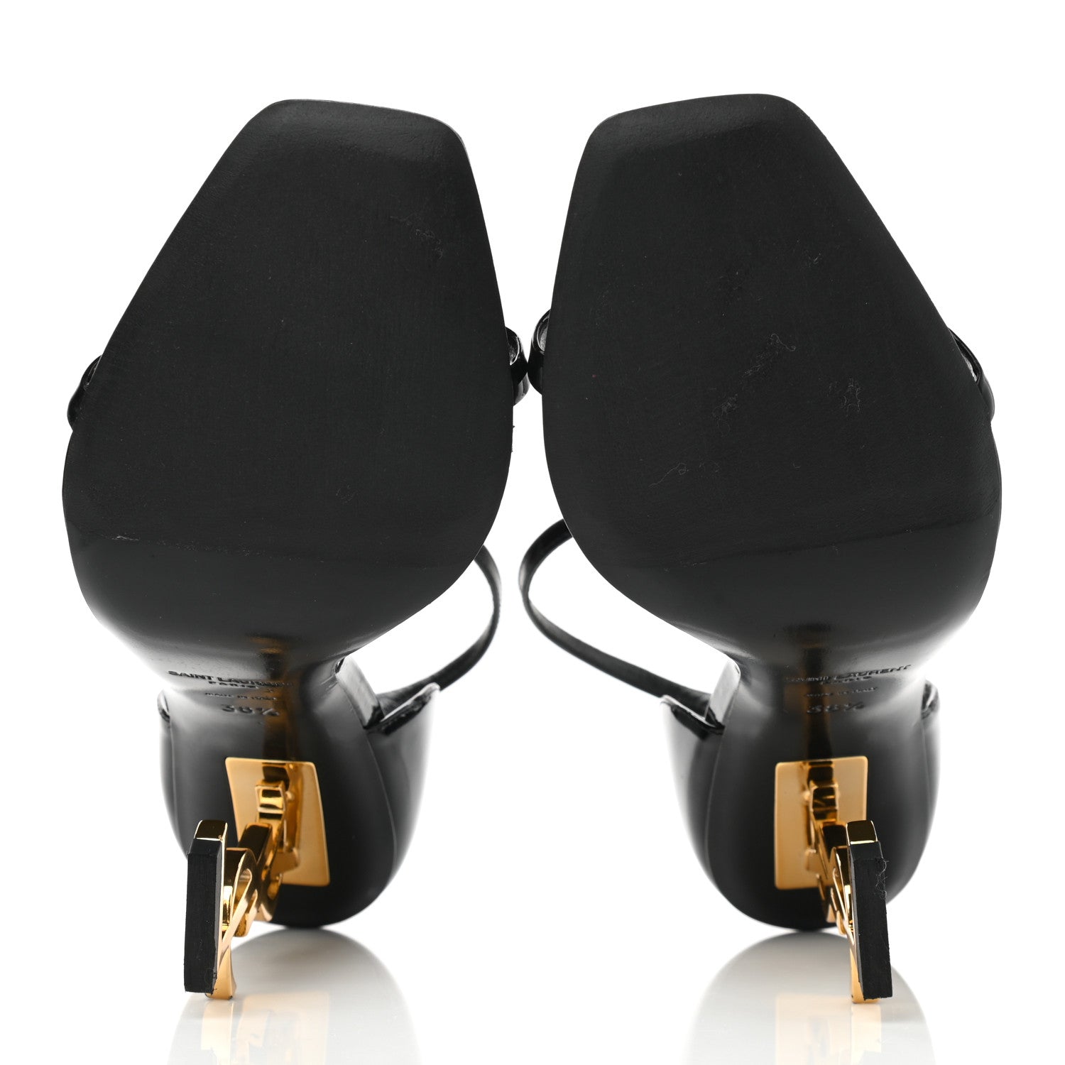 Saint Laurent Patent Calfskin Opyum 110 Sandals 38.5 Black Gold 5 of 10