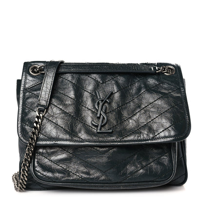 Saint Laurent Crinkled Calfskin Matelasse Monogram Medium Niki Chain Satchel Dark Green 1 of 9