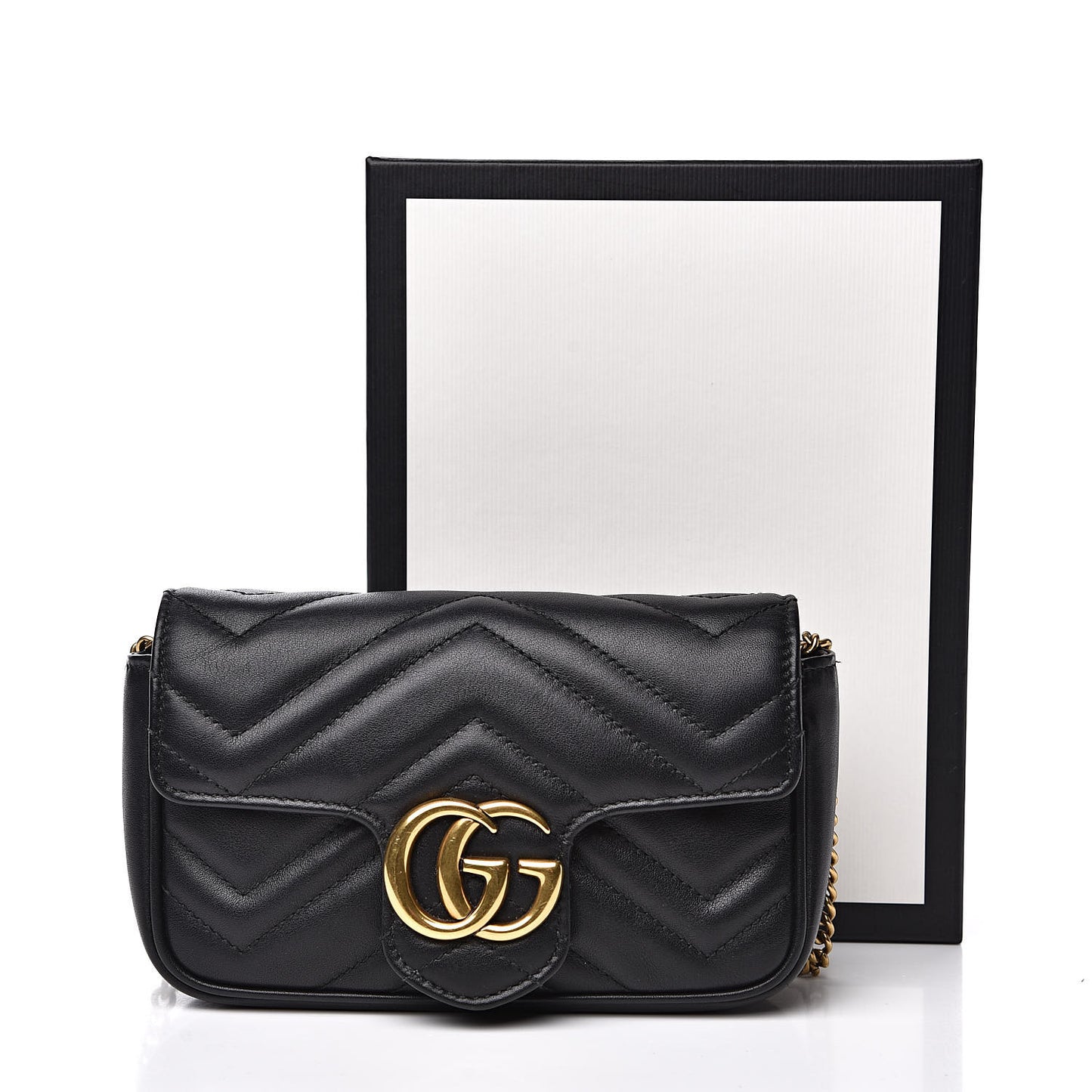 Calfskin Matelasse Super Mini GG Marmont Shoulder Bag Black