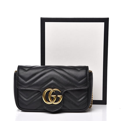 Gucci Calfskin Matelasse Super Mini GG Marmont Shoulder Bag Black 14 of 14