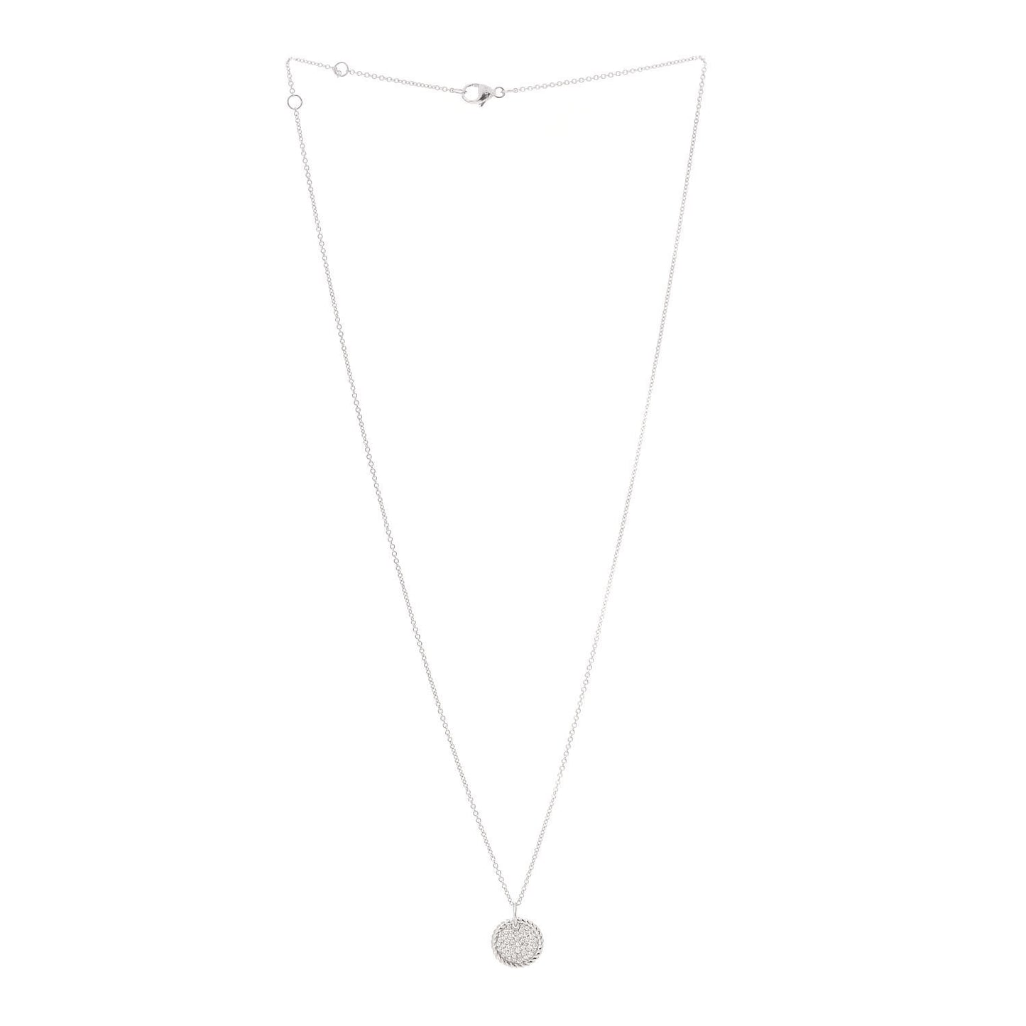 18K White Gold Diamond Cable Collectibles Pave Charm Pendant Necklace