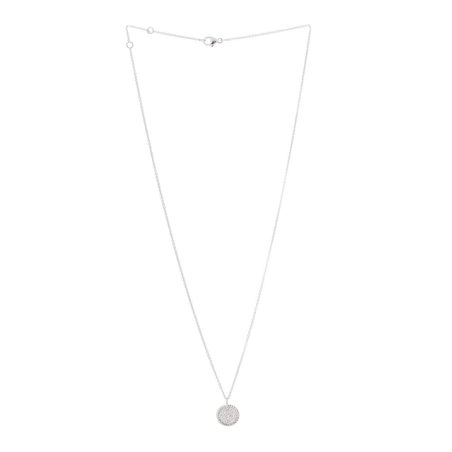 David Yurman 18K White Gold Diamond Cable Collectibles Pave Charm Pendant Necklace 3 of 7