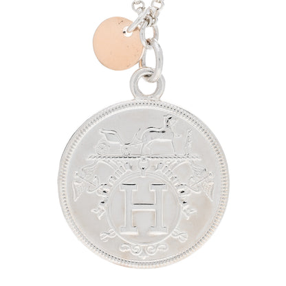 Hermes Sterling Silver 18K Rose Gold MM Ex-Libris Long Pendant Necklace 5 of 8