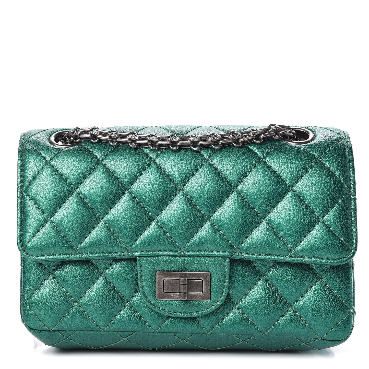 Metallic Sheepskin Quilted 2.55 Reissue Mini Flap Green